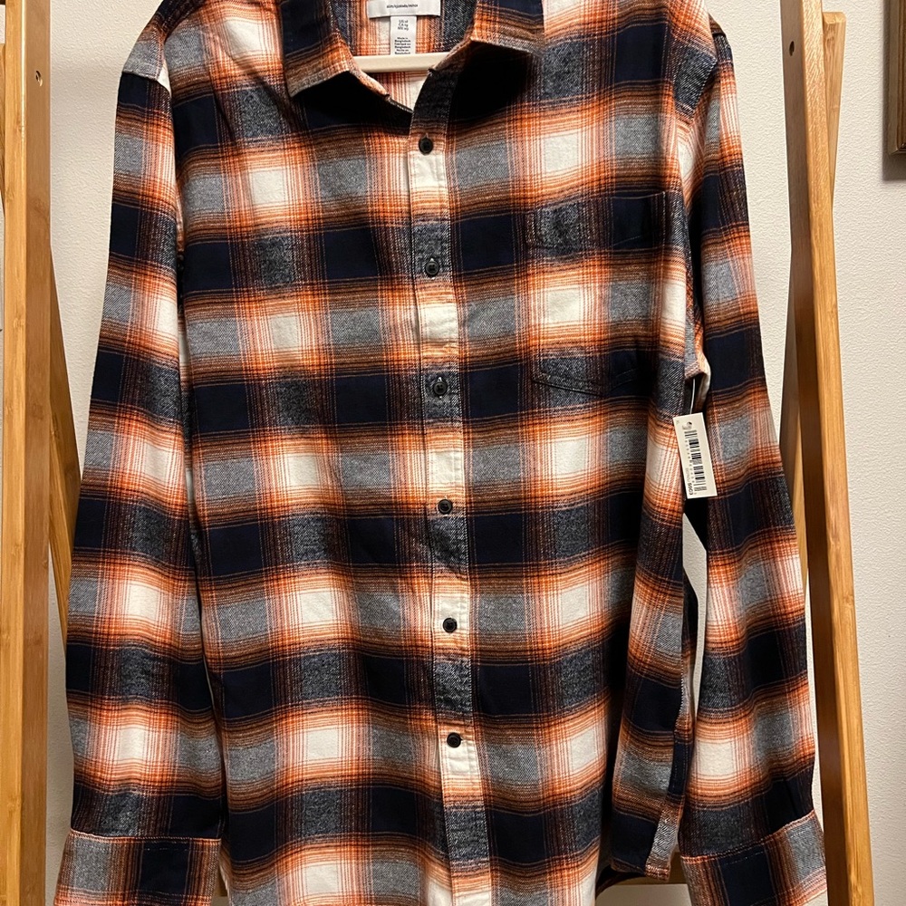 Amazon Essentials Men's Plaid Shirt - Orange, Black, and White